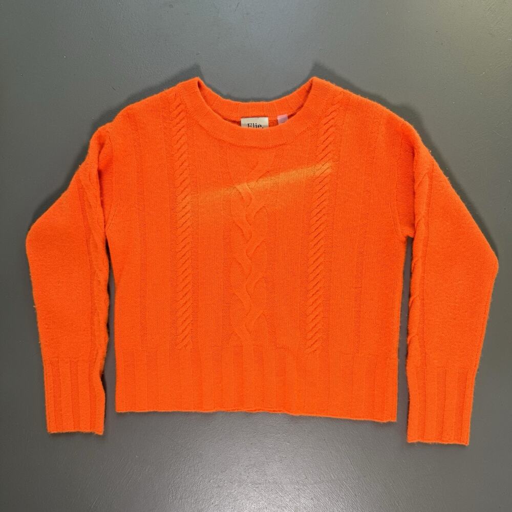 Elie Tahari 100% Cashmere Sweater SMALL Grunge Festival Distressed Orange